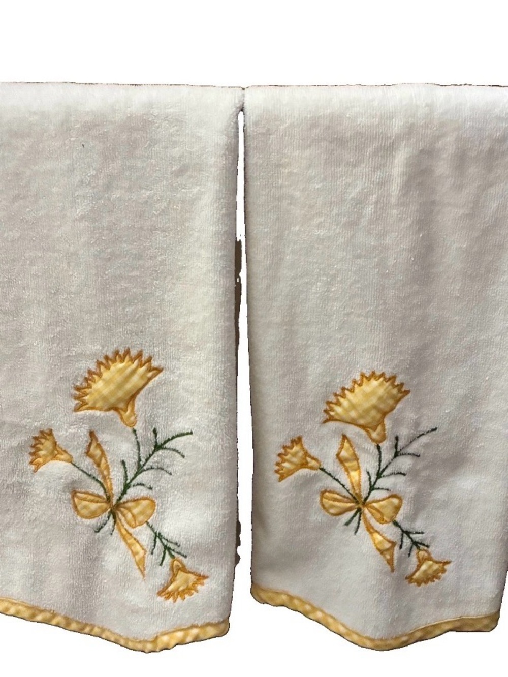 Vintage FieldCrest / Martex 4‎ Piece Yellow Floral Gingham Embroidery Towel Set